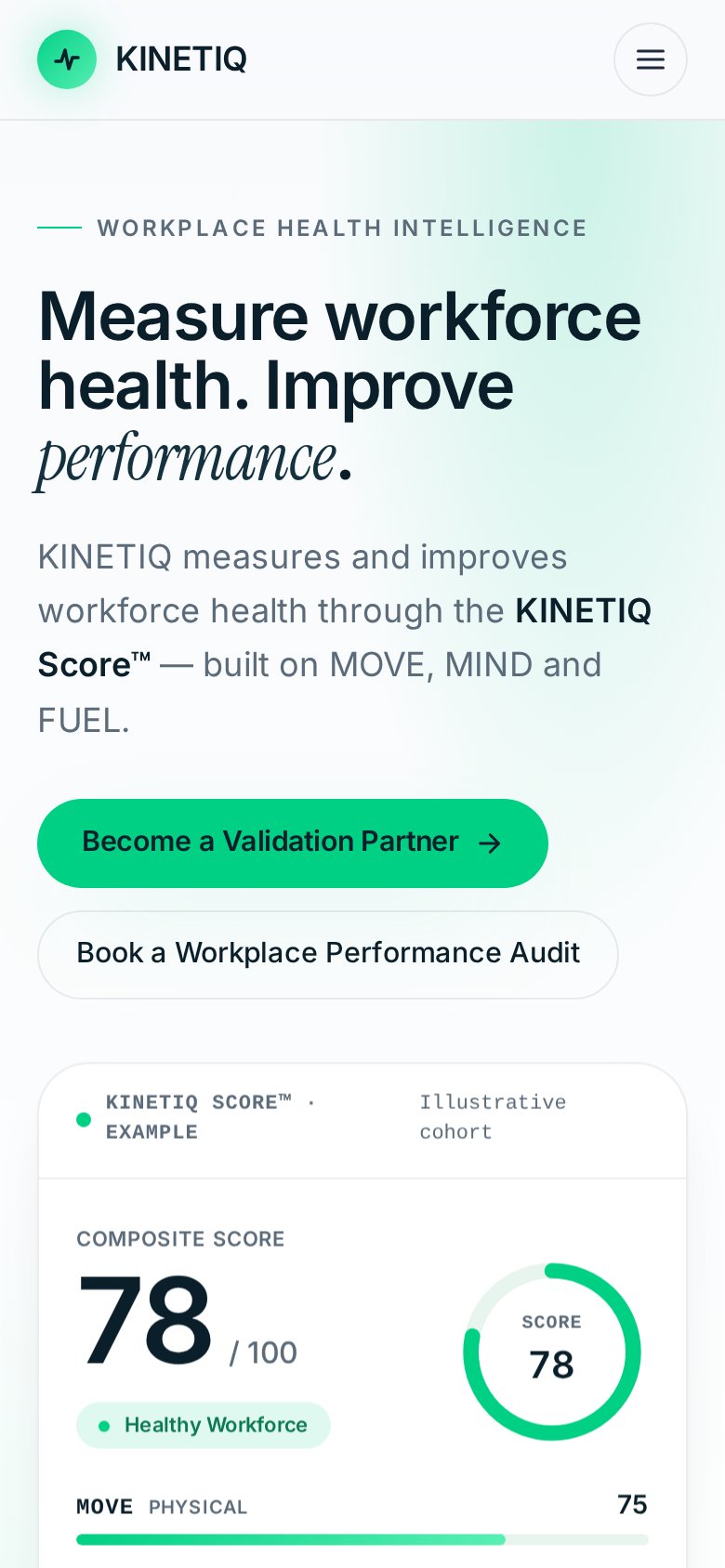 KINETIQ website, mobile view