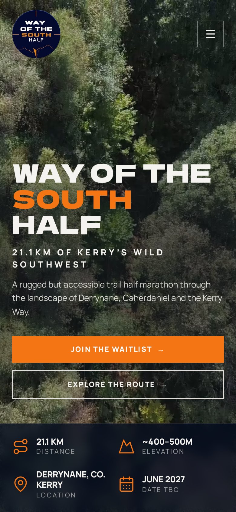 Way of the South Half website, mobile view